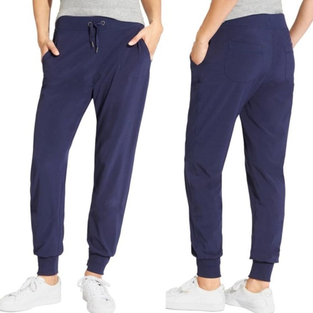 EUC Athleta City Jogger Navy Blue JERSEY LINED Pants 4 Pockets Women's Size 8P